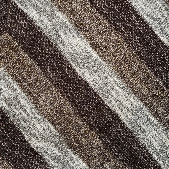 Knox Rose V Neck Sharkbite Hem Pullover Gray Brown Gold Stripe Sweater Small - Picture 8 of 8